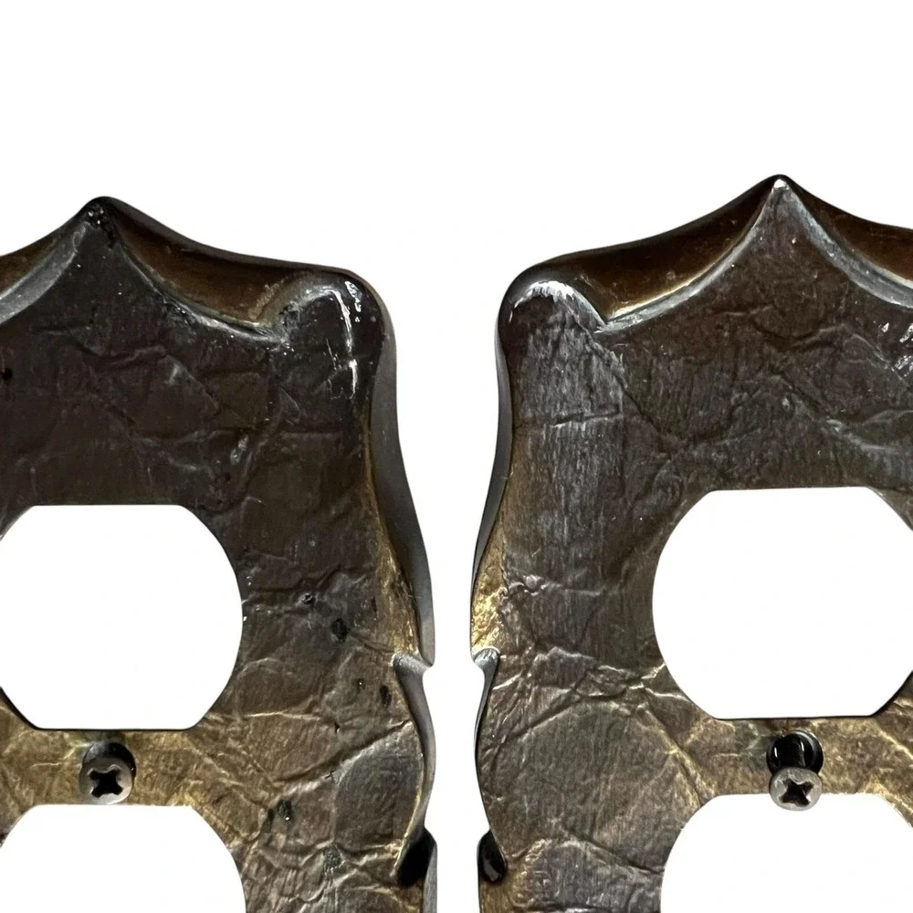 Antique VTG Amerock Brass c1970 Double Switch Plate Cover Rustic 6 in Set of 2
